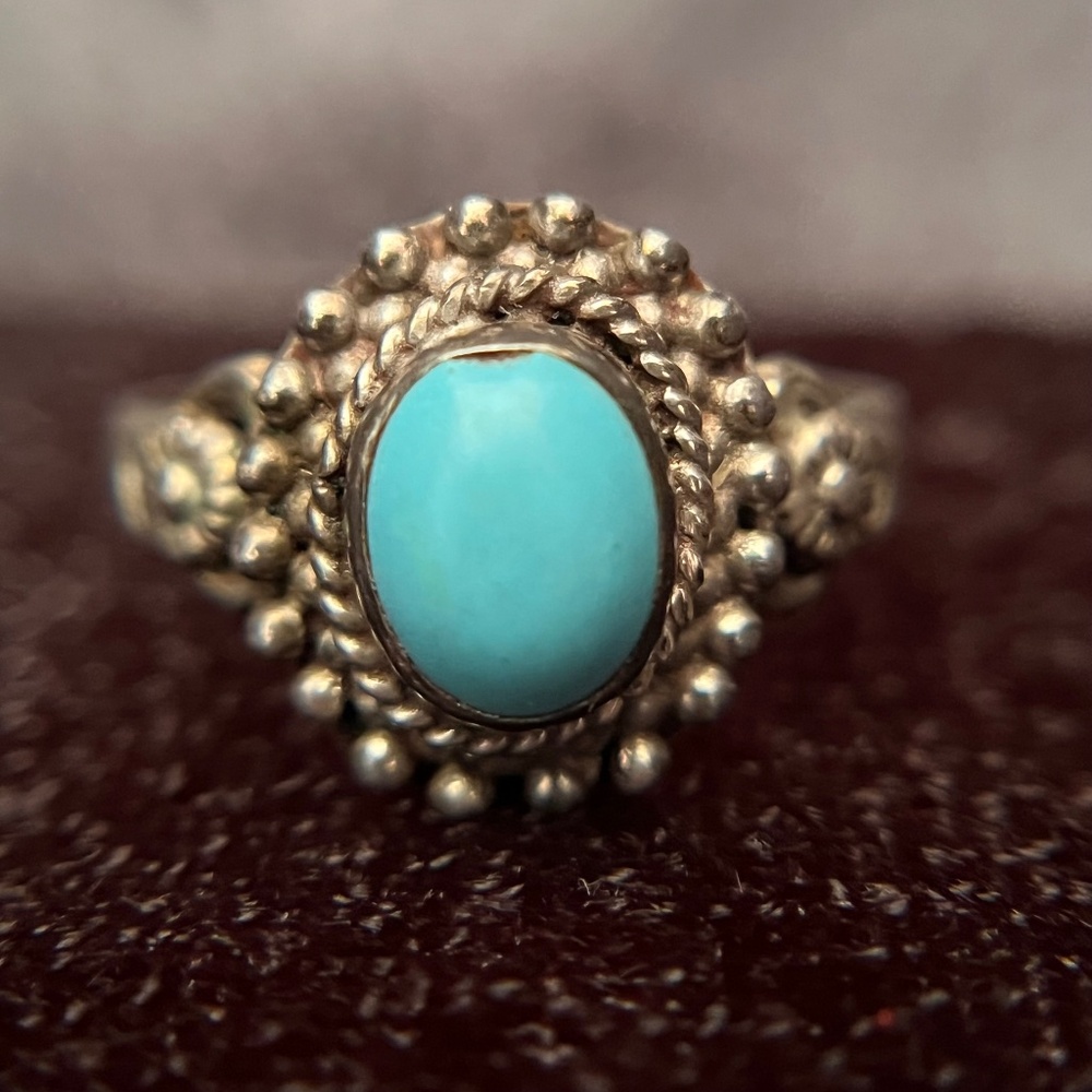 Vintage Turquoise Sterling Silver Ring Size 10